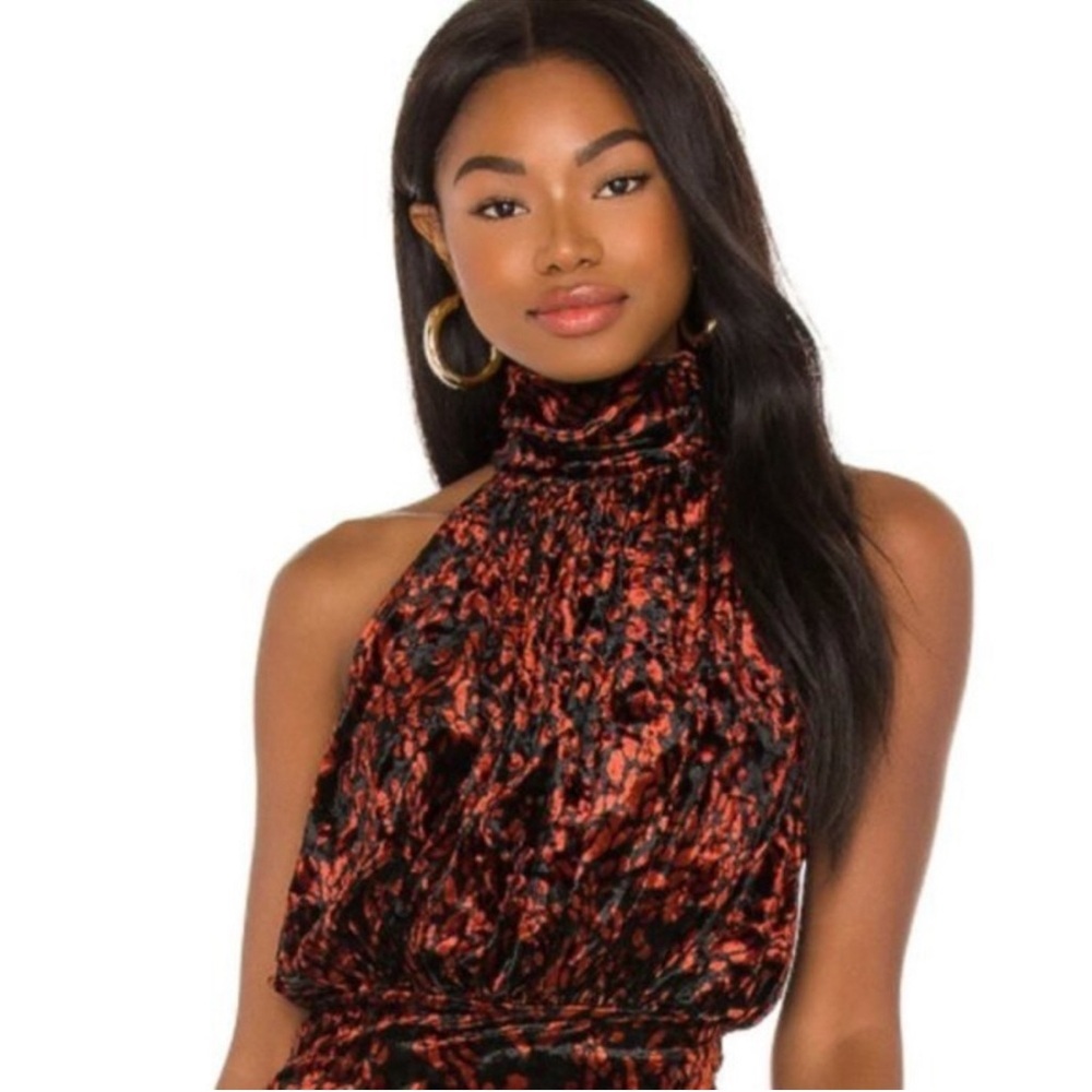 NWT Free People Take A Break Halter Velvet Top in Black Combo Size Large